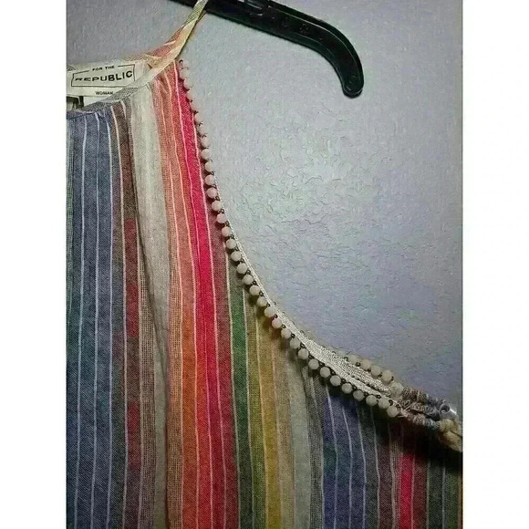 For The Republic Striped Sleeveless Tank Blouse Beaded Accents‎ 1X - Picture 5 of 8